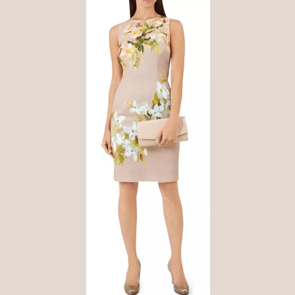 HOBBS LONDON Francine Floral Print Sheath Dress Oyster Multi Size 4
